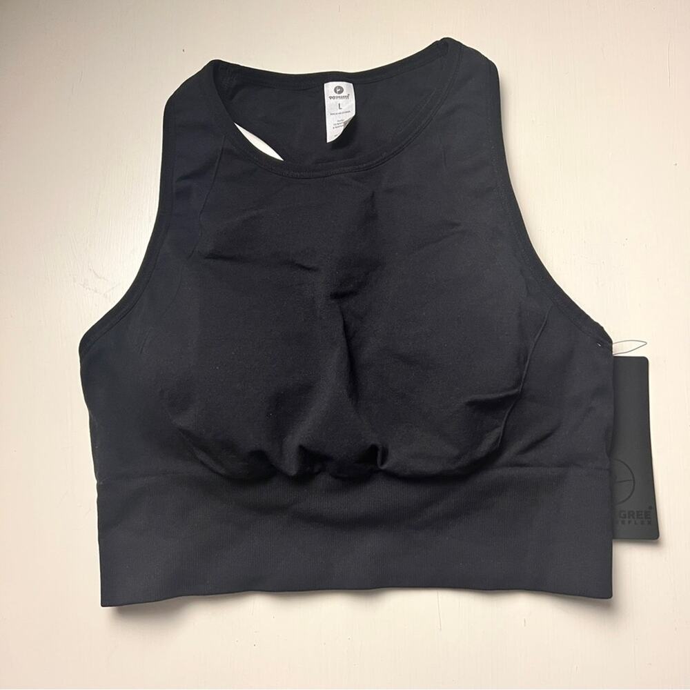 90 Degree By Reflex Athletic Sporty Black Padded Activewear Sports Bra Sz Top L - Picture 2 of 8